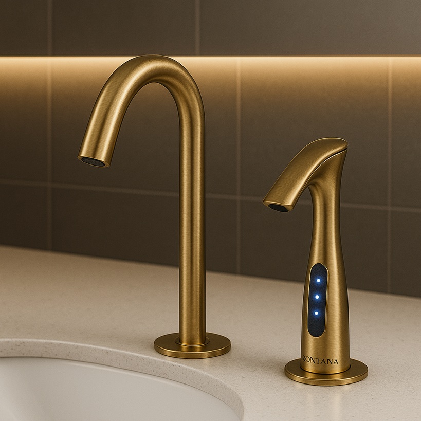 Restroom with under-counter multifeed system.