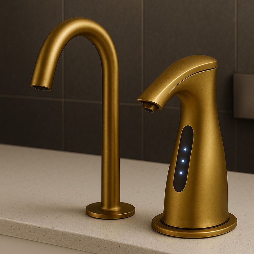 Brand collage for upscale touchless systems.