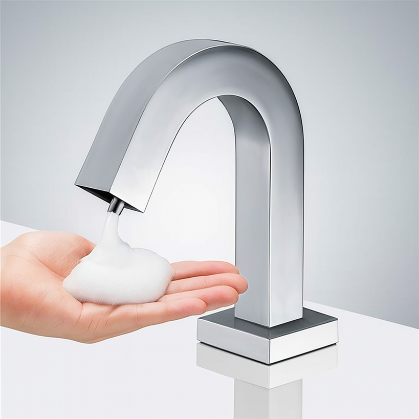 Hospitality restroom touchless fixtures.