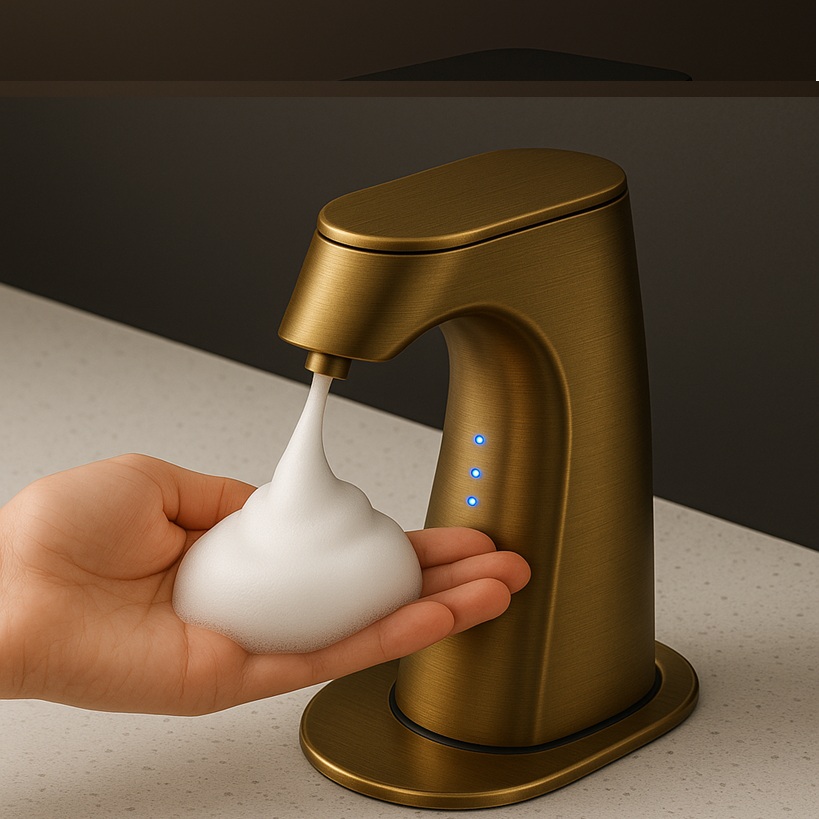 Office restroom with wall-mounted dispensers.