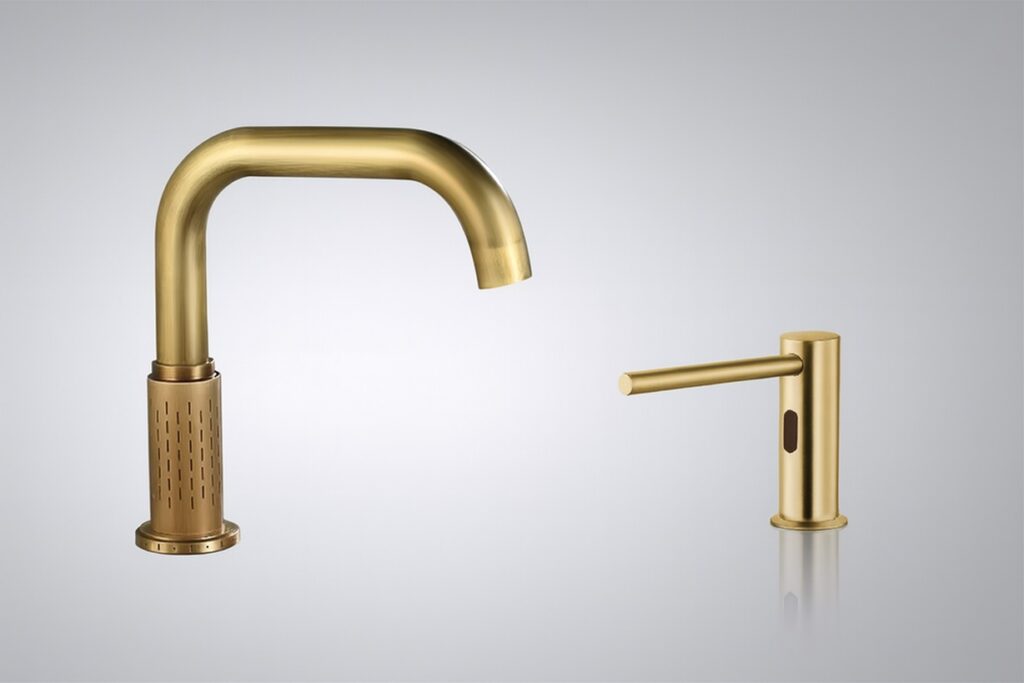 Commercial vanity with auto fixtures.