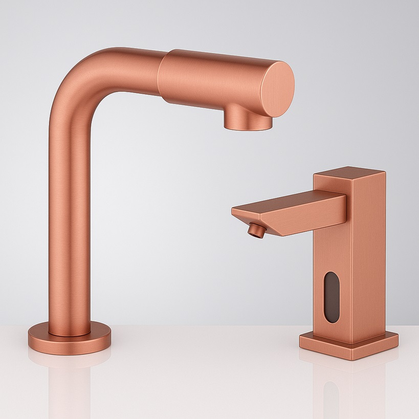 Hotel-type vanity with auto soap.