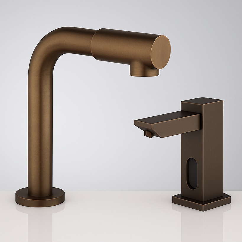 Hospitality restroom with automatic fixtures.