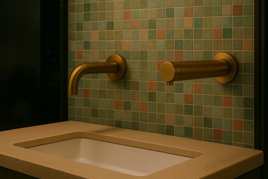 Airport or transportation hub restroom with touchless fixtures.