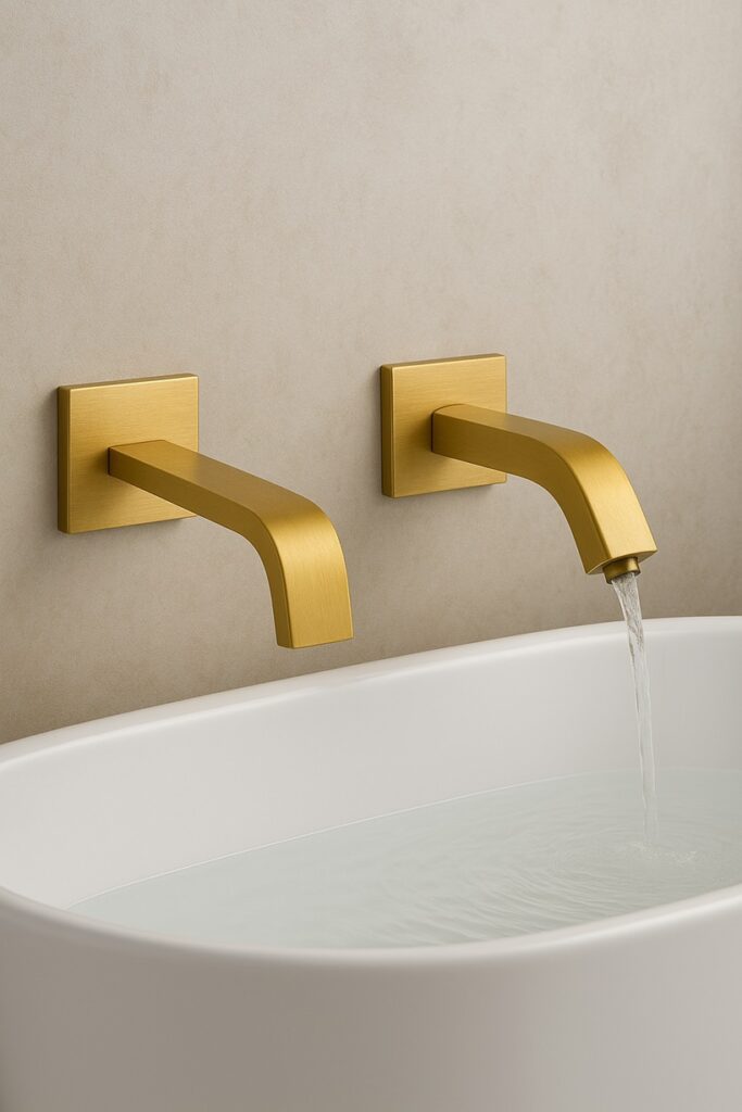 Tall view of commercial vanity showing faucet and dispenser reach alignment.