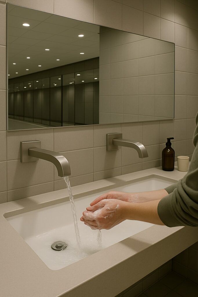 Brushed finish soap and faucet pair.