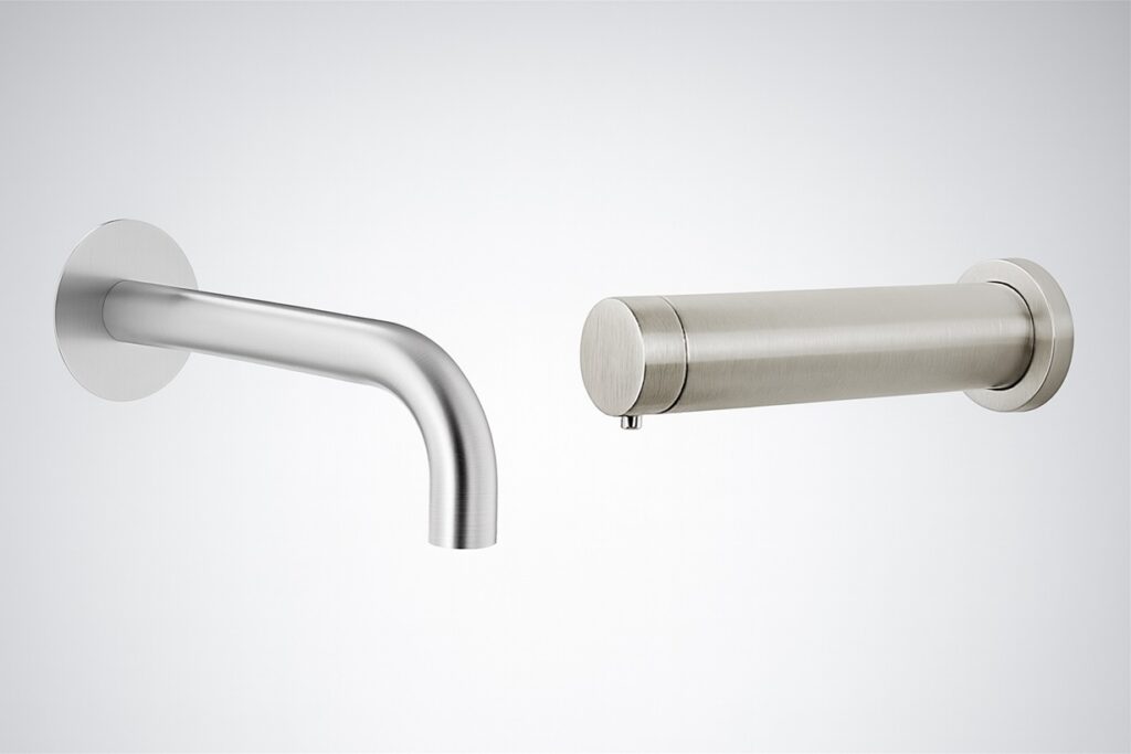 Linear office vanity with automatic faucet and soap dispenser combination.