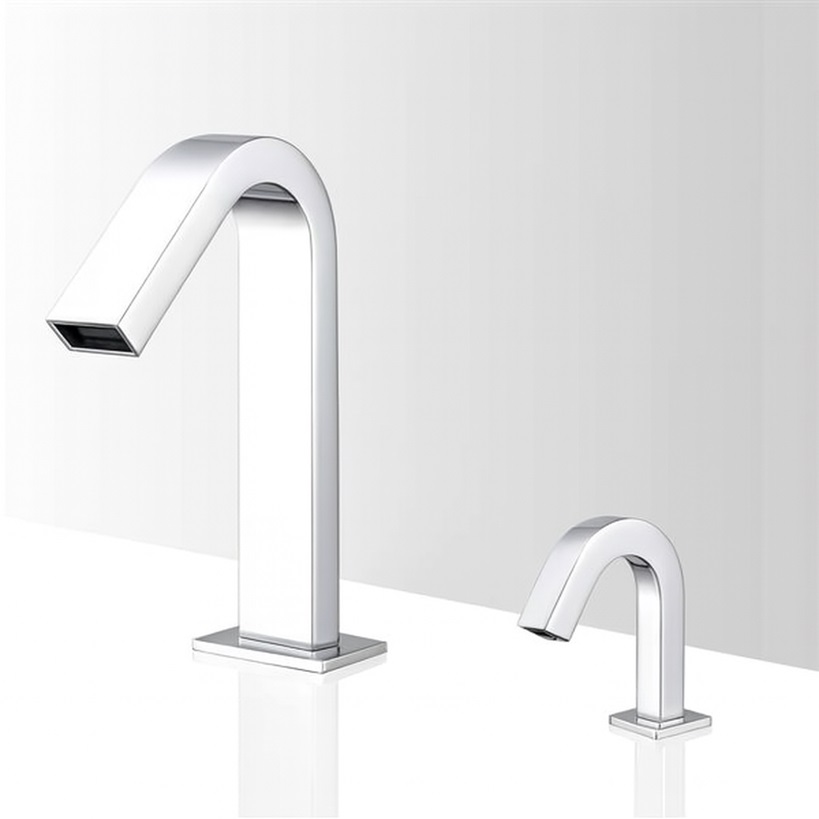 Commercial touchless faucet and soap combo.