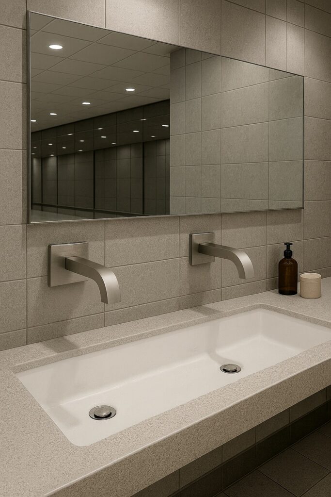 Vertical view of touchless faucet and soap.