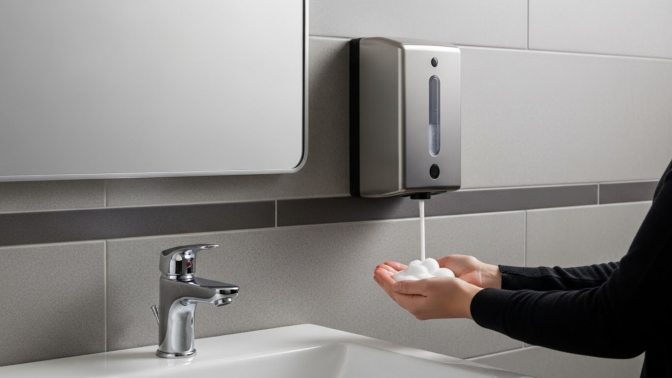 Automatic soap dispenser in a commercial restroom