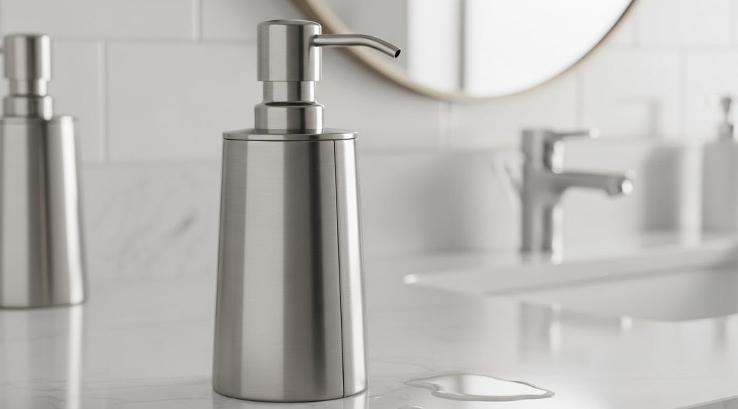 Soap dispenser with brushed or satin metallics
