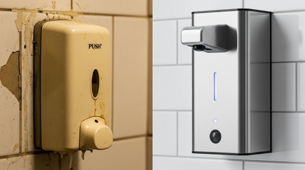 Updating manual soap dispensers with automatic dispensers