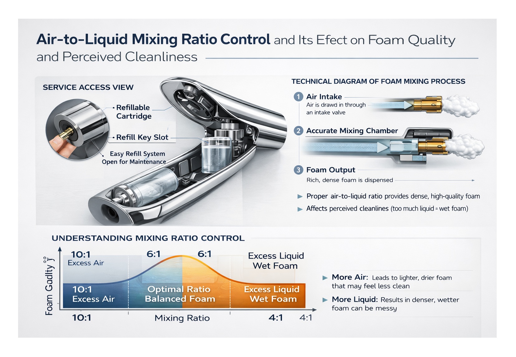 Service access view showing refill system and maintenance opening on a foam dispenser