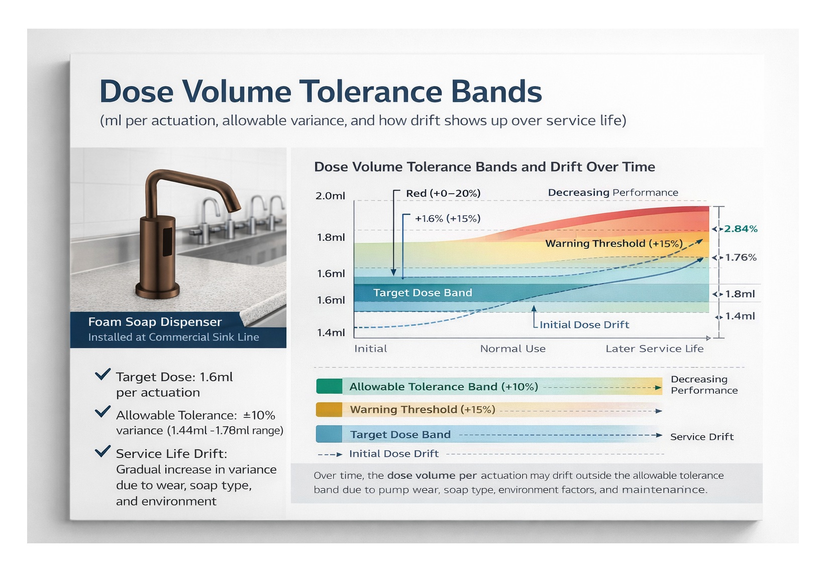 Foam soap dispenser installed at a commercial sink line