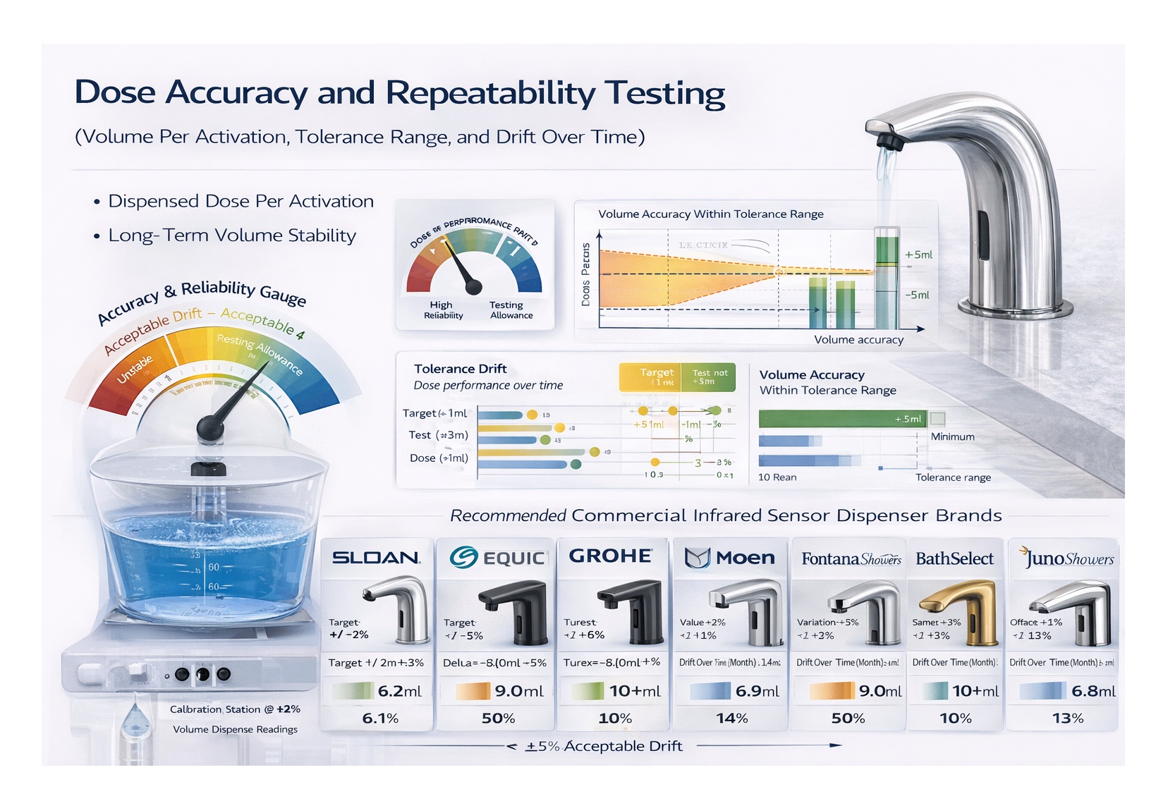 Selection of commercial touch-free soap dispensers on a countertop