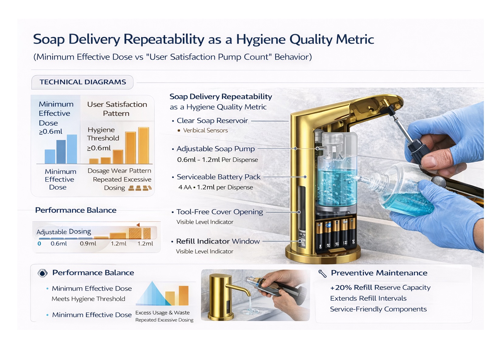 Technician opening a soap dispenser for refill and service access