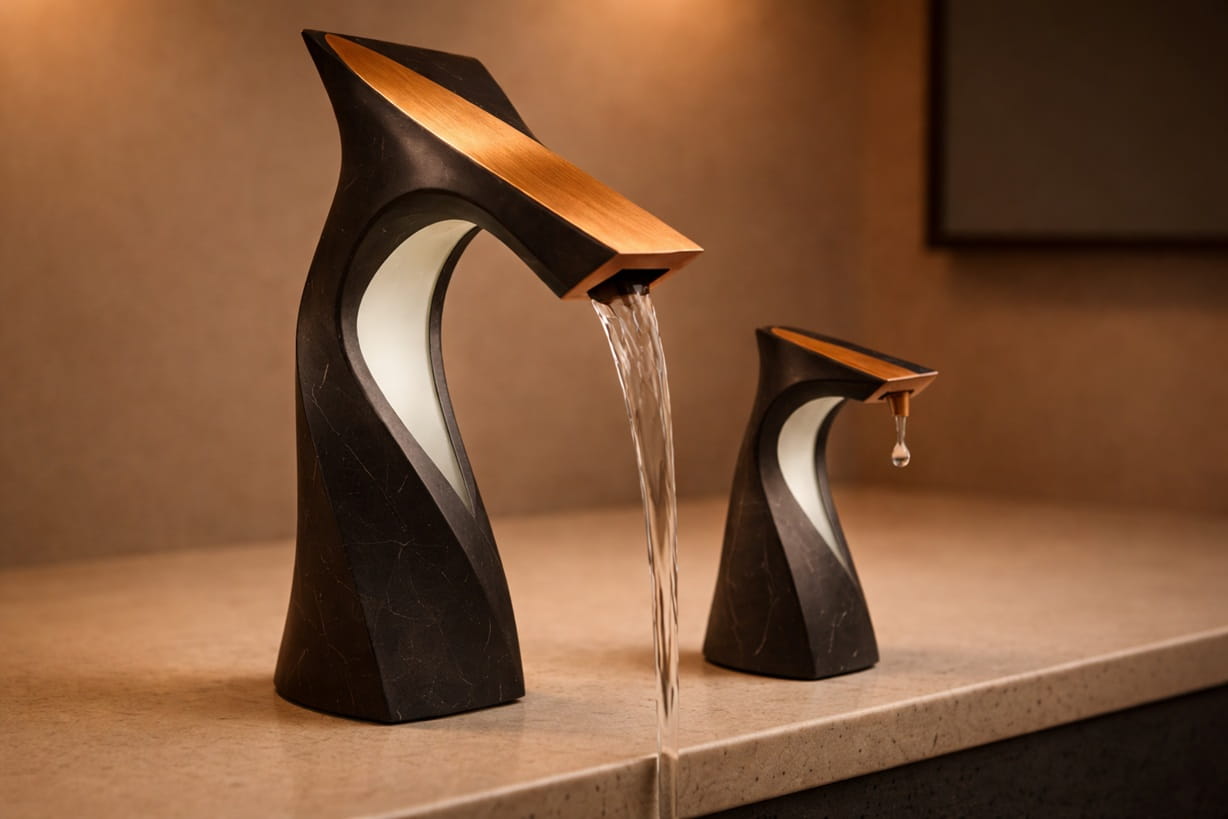 Photographic example of a high-capacity multifeed soap dispenser system under a commercial vanity.