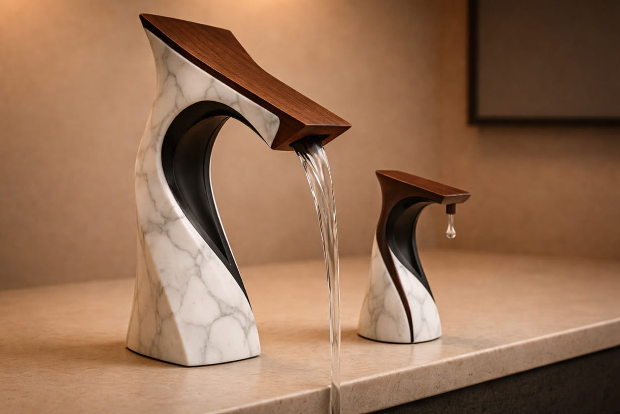 Illustration showing infrared sensor activation zones and potential reflection interference from mirrors and stainless steel surfaces in a commercial restroom