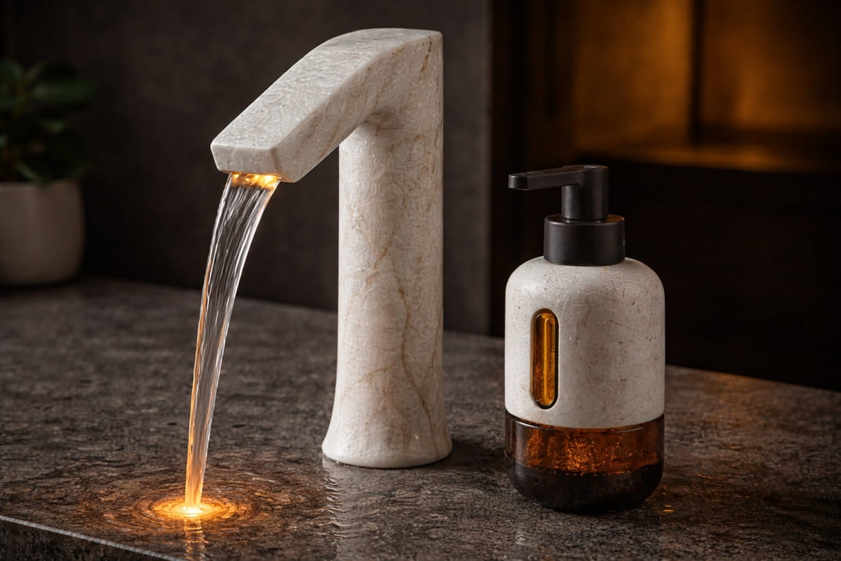 Comparison of bar soap and liquid soap dispenser hygiene in bathroom environment showing contamination risk and usage differences