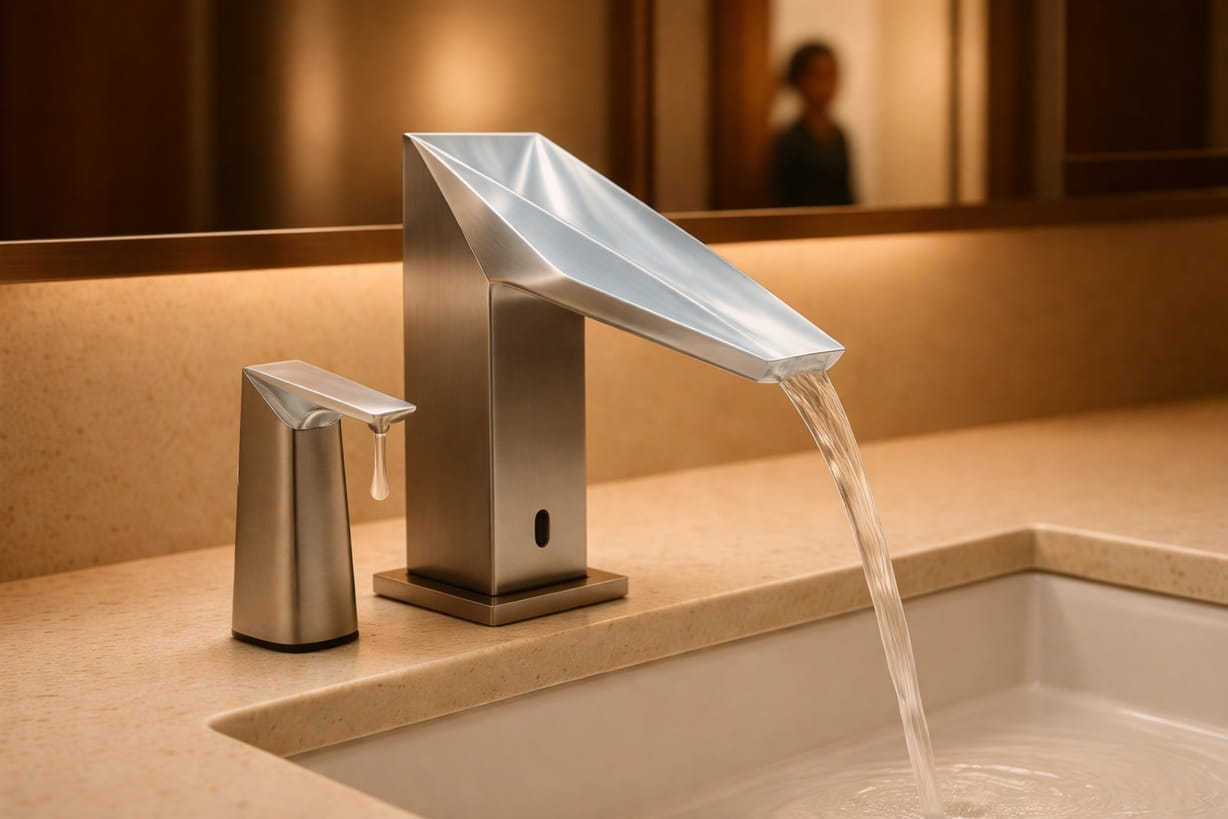 Technical routing diagram for multifeed soap lines under the counter.