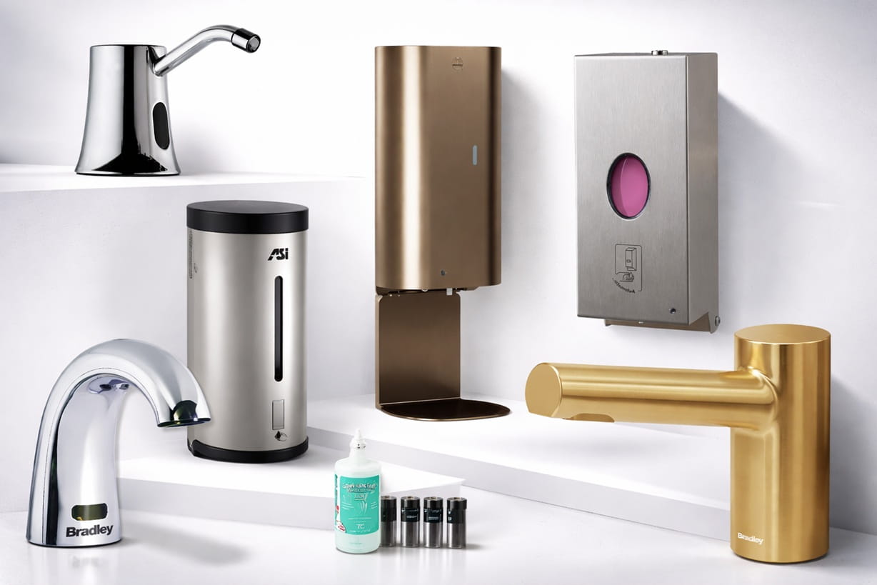 manual to automatic soap dispenser upgrade in commercial restroom