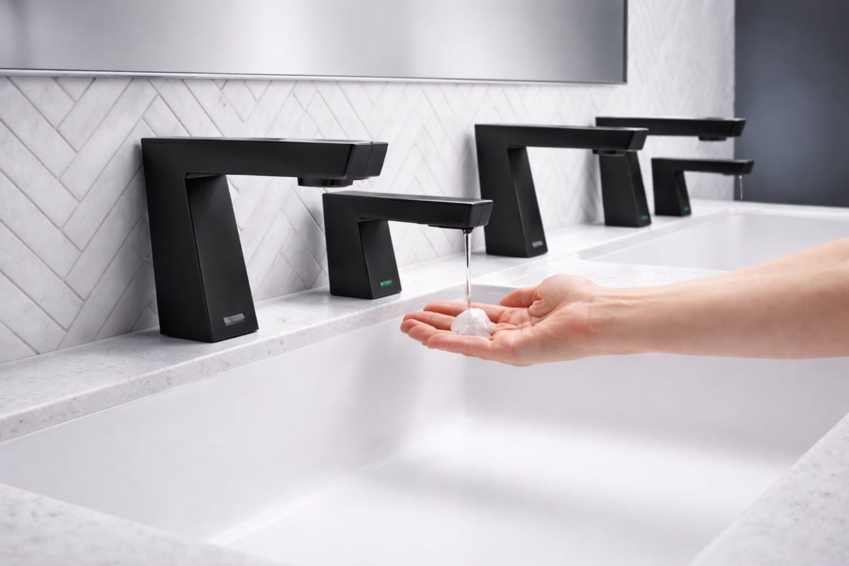 comparing automatic soap dispenser brands for AEC specifications and commercial restroom design