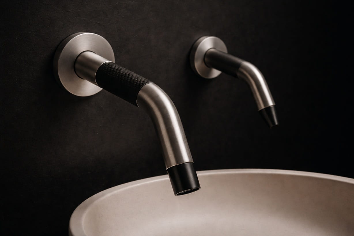 BIM coordination of automatic soap dispenser with touchless faucet and basin in a commercial restroom