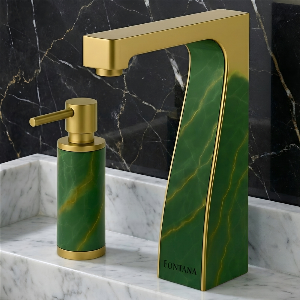 Touchless faucet and automatic soap dispenser installed in a high-traffic airport restroom