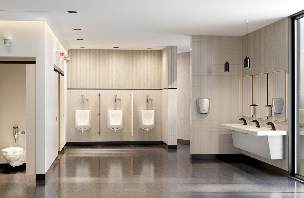 commercial automatic soap dispenser in public restroom