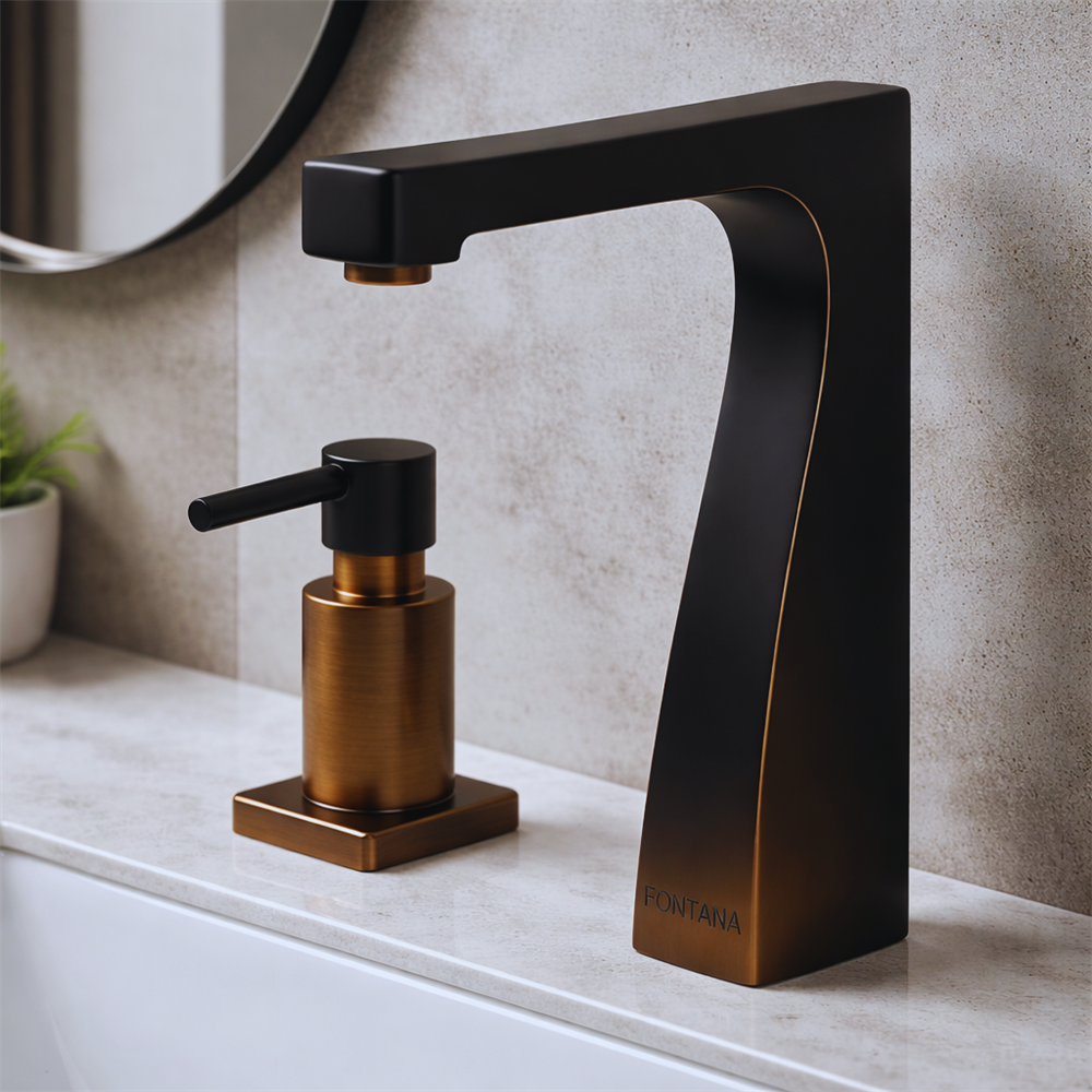 Commercial sink area illustrating water-efficient touchless faucet system and clean modern restroom design