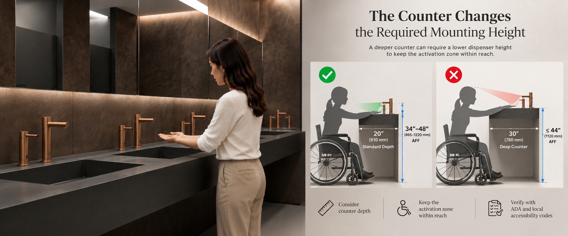 Field verification of soap dispenser mounting height and ADA accessibility coordination