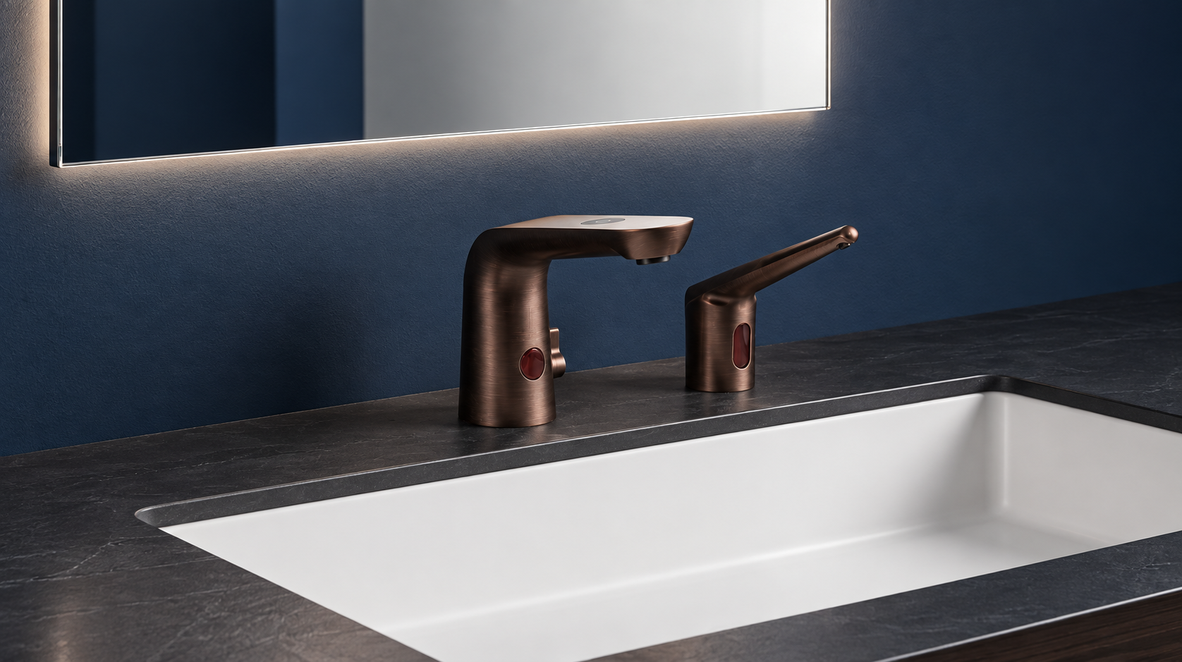 Commercial restroom multifeed soap line routing and automatic dispenser coordination