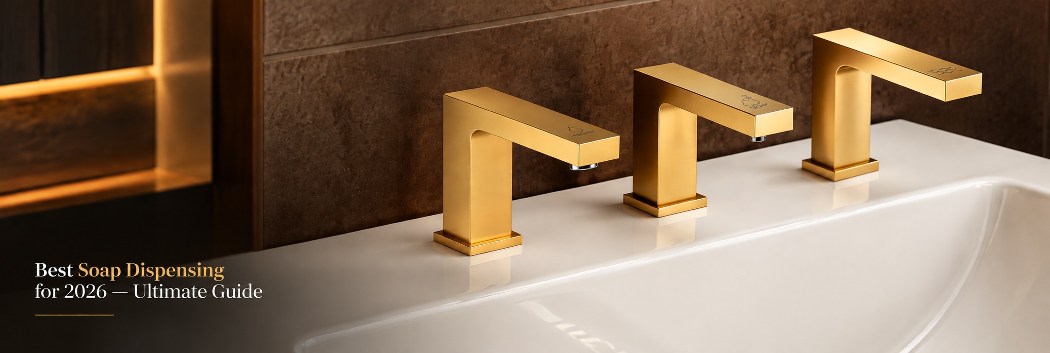 Gold finish washstation illustrating coordinated hospitality bathroom fixtures.