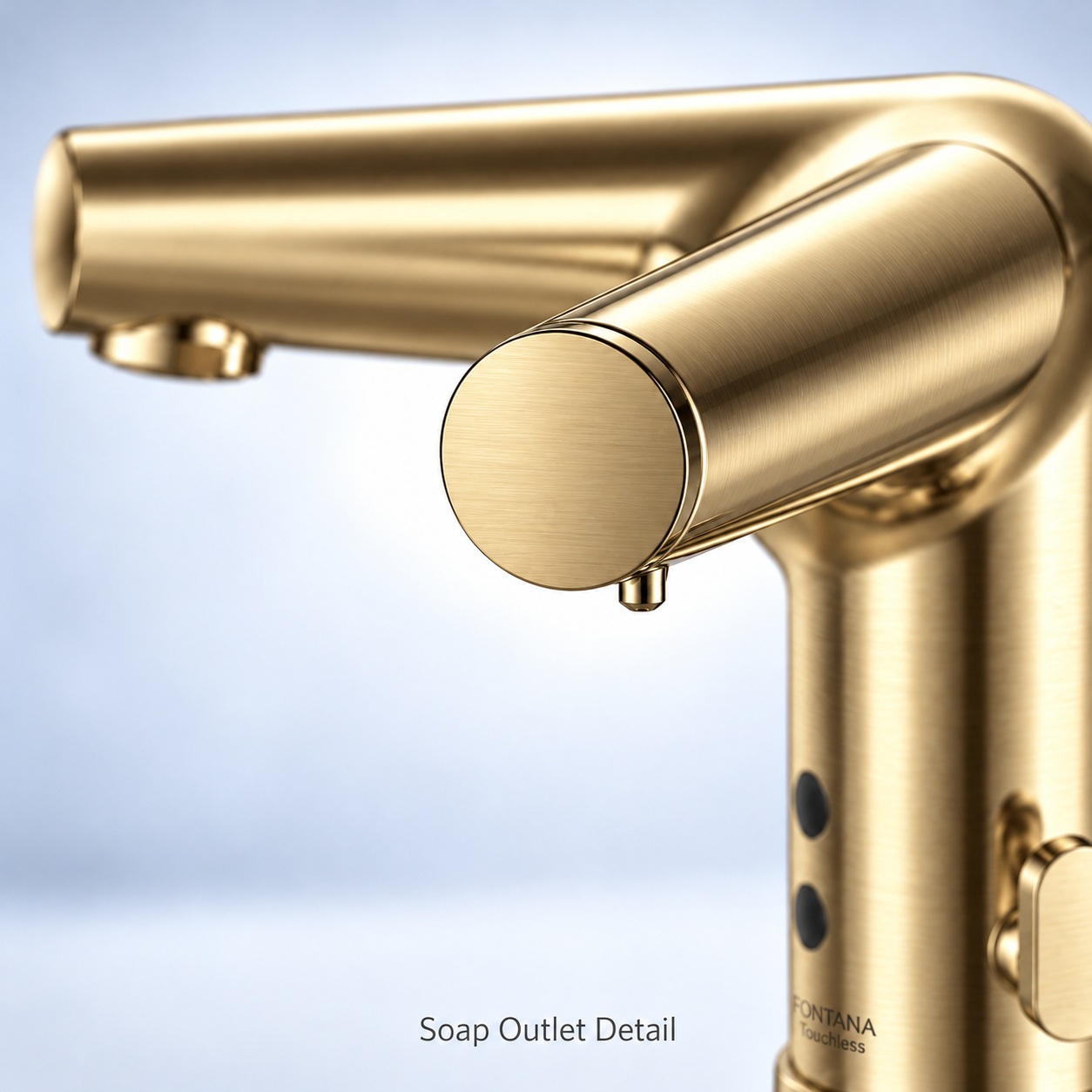 Gold fixture detail showing separate outlet geometry.