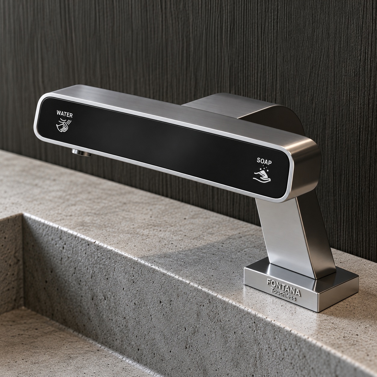 Chrome deck-mounted touchless soap dispenser with sensor window